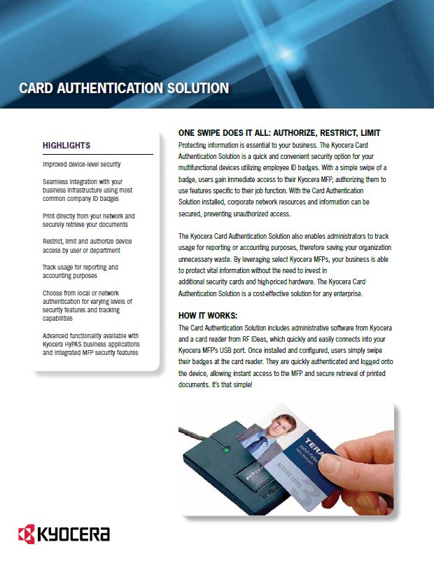 Kyocera Software Cost Control And Security Card Authentication Data Sheet Thumb, (Dealership Name ALT Text)