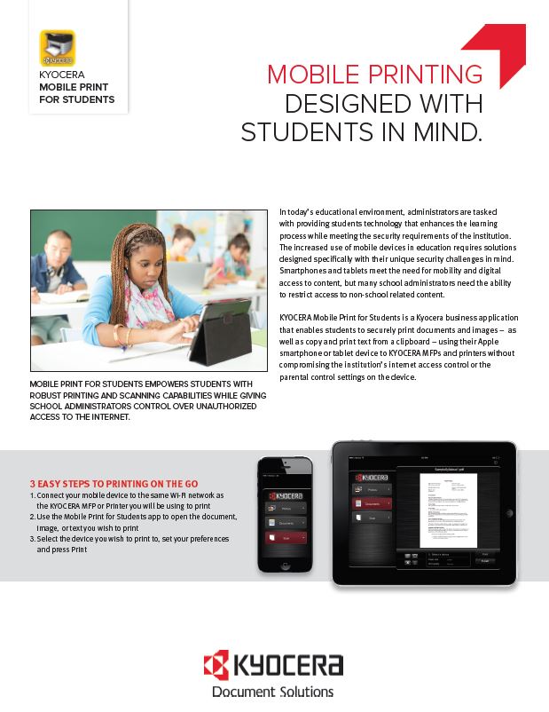 Kyocera Software Mobile And Cloud Kyocera Mobile Print For Students Data Sheet Thumb, (Dealership Name ALT Text)