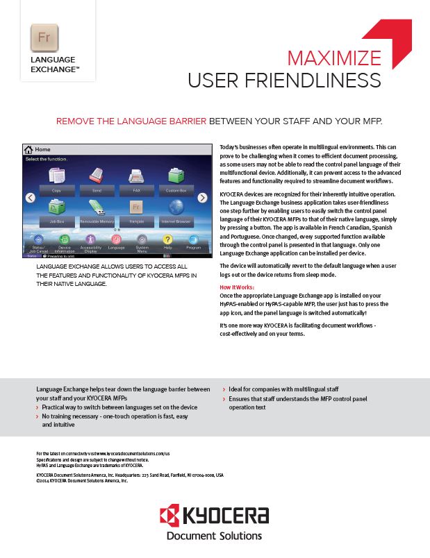 Kyocera Software Network Device Management Language Exchange Data Sheet Thumb, (Dealership Name ALT Text)
